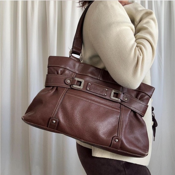 Vintage Tignanello brown belt pebbled leather shoulder carry-all purse bag. - Picture 1 of 8